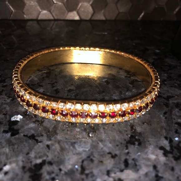 Faux Diamond and Ruby Bangle Bracelet - Picture 4 of 7